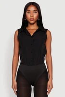 Womens Daisy Sleeveless Button Front Bodysuit, Black, Size M
