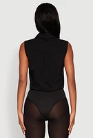 Womens Daisy Sleeveless Button Front Bodysuit, Black,