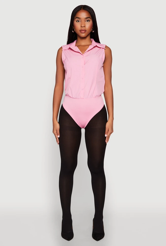 Womens Daisy Sleeveless Button Front Bodysuit, Pink, Size M
