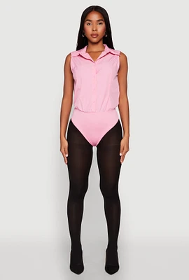 Womens Daisy Sleeveless Button Front Bodysuit, Pink, Size M
