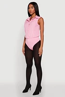 Womens Daisy Sleeveless Button Front Bodysuit, Pink, Size M