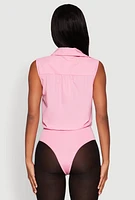 Womens Daisy Sleeveless Button Front Bodysuit, Pink, Size M