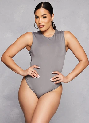 Womens Daisy Sleeveless Crew Neck Bodysuit, Grey, Size S