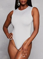 Womens Daisy Sleeveless Crew Neck Bodysuit, Grey, Size S