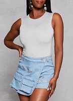 Womens Daisy Sleeveless Crew Neck Bodysuit, Grey, Size S