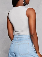 Womens Daisy Sleeveless Crew Neck Bodysuit, Grey, Size S