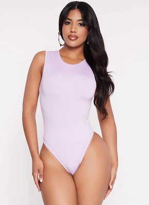Womens Daisy Sleeveless Crew Neck Bodysuit, Purple, Size S