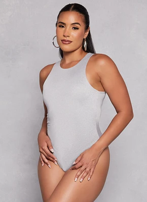 Womens Daisy Solid Racerback Tank Bodysuit, Grey,