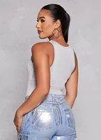 Womens Daisy Solid Racerback Tank Bodysuit,