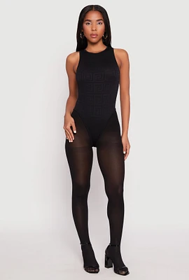 Womens Seamless Ribbed Knit Greek Key Bodysuit,