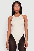 Womens Seamless Ribbed Knit Greek Key Bodysuit,