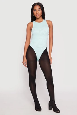 Womens Seamless Ribbed Knit Greek Key Bodysuit,