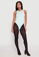 Womens Seamless Ribbed Knit Greek Key Bodysuit,