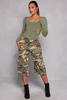 Womens Ribbed Knit Acid Wash Cut Out Bodysuit, Green, Size XL