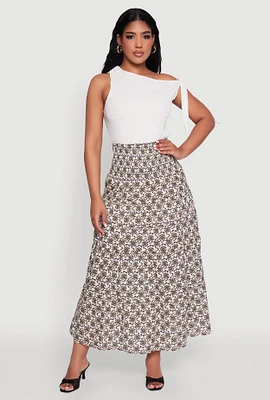 Womens Printed Smocked Waist Tiered Maxi Skirt, Multi, Size L
