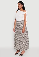 Womens Printed Smocked Waist Tiered Maxi Skirt, Multi, Size S