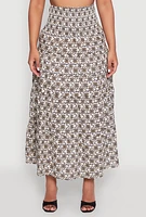 Womens Printed Smocked Waist Tiered Maxi Skirt, Multi, Size S
