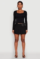 Womens Belted Front Mini Pleated Skirt, Black, Size XL