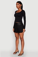 Womens Belted Front Mini Pleated Skirt, Black, Size XL
