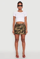 Womens Belted Front Mini Pleated Skirt, Green,