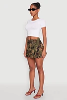 Womens Belted Front Mini Pleated Skirt, Green,