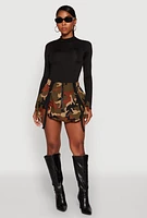 Womens Camo Tabbed Mini Bubble Skirt, Multi,