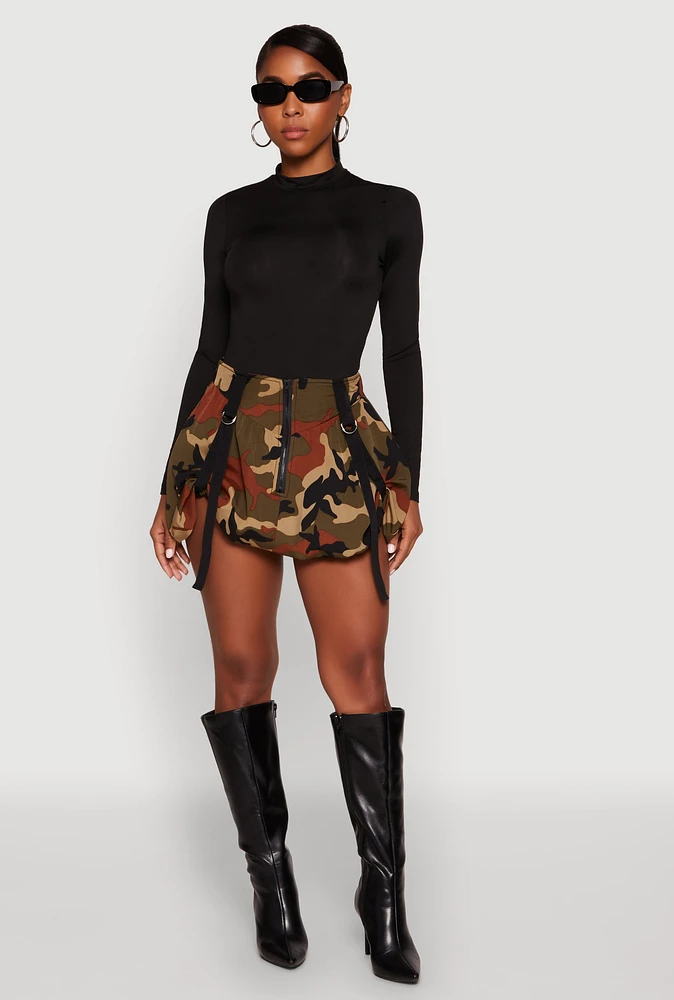 Womens Camo Tabbed Mini Bubble Skirt, Multi, Size M