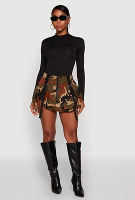 Womens Camo Tabbed Mini Bubble Skirt, Multi, Size M