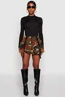 Womens Camo Tabbed Mini Bubble Skirt, Multi,