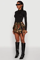 Womens Camo Tabbed Mini Bubble Skirt, Multi,