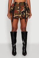 Womens Camo Tabbed Mini Bubble Skirt, Multi,