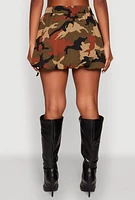 Womens Camo Tabbed Mini Bubble Skirt, Multi,