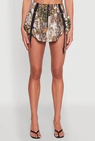 Womens Camo Tabbed Mini Bubble Skirt, Multi,