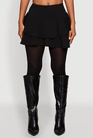 Womens Crepe Knit Mini Tiered Skort,