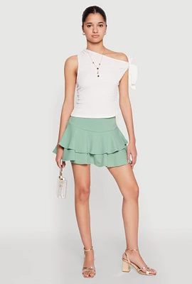 Womens Crepe Knit Mini Tiered Skort,
