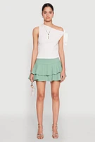 Womens Crepe Knit Mini Tiered Skort,