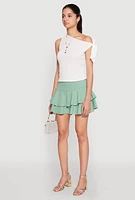 Womens Crepe Knit Mini Tiered Skort,