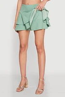 Womens Crepe Knit Mini Tiered Skort,