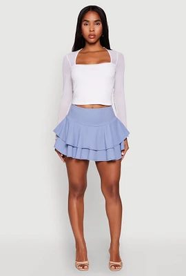 Womens Crepe Knit Mini Tiered Skort,