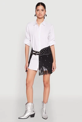 Womens Fringe Buckle Front Skirt, Black, Size XL
