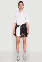 Womens Fringe Buckle Front Skirt, Black, Size XL