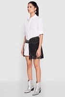 Womens Fringe Buckle Front Skirt, Black, Size XL