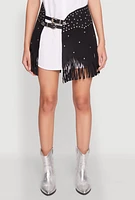 Womens Fringe Buckle Front Skirt, Black, Size XL