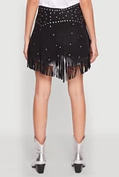 Womens Fringe Buckle Front Skirt, Black, Size XL