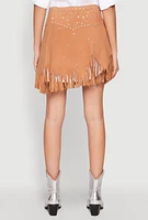 Womens Fringe Buckle Front Skirt, Khaki, Size S