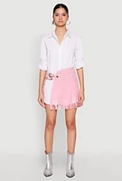 Womens Fringe Buckle Front Skirt, Pink, Size L