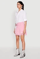 Womens Fringe Buckle Front Skirt, Pink, Size L