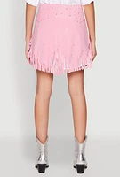 Womens Fringe Buckle Front Skirt, Pink, Size L