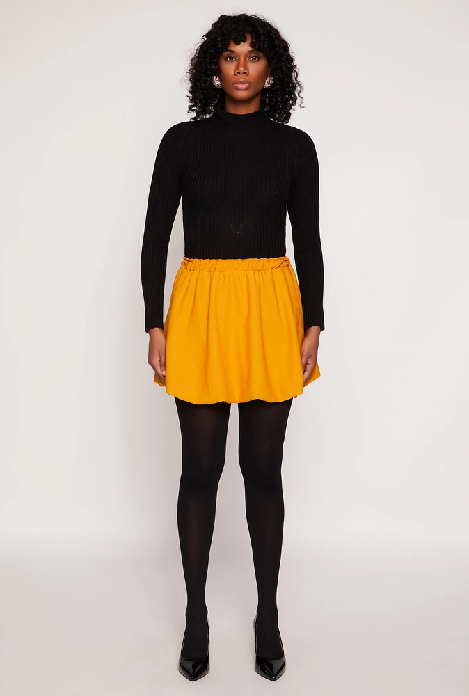 Womens Crepe Knit Bubble Skirt, Yellow, Size S