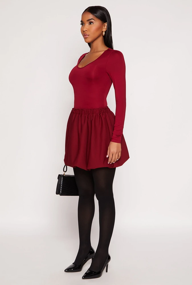 Womens Crepe Knit Bubble Skirt, Burgundy, Size L
